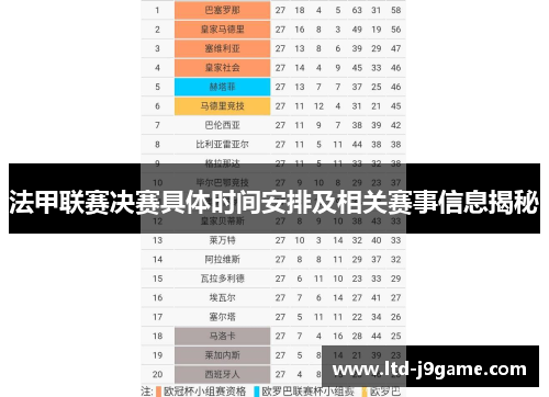 法甲联赛决赛具体时间安排及相关赛事信息揭秘
